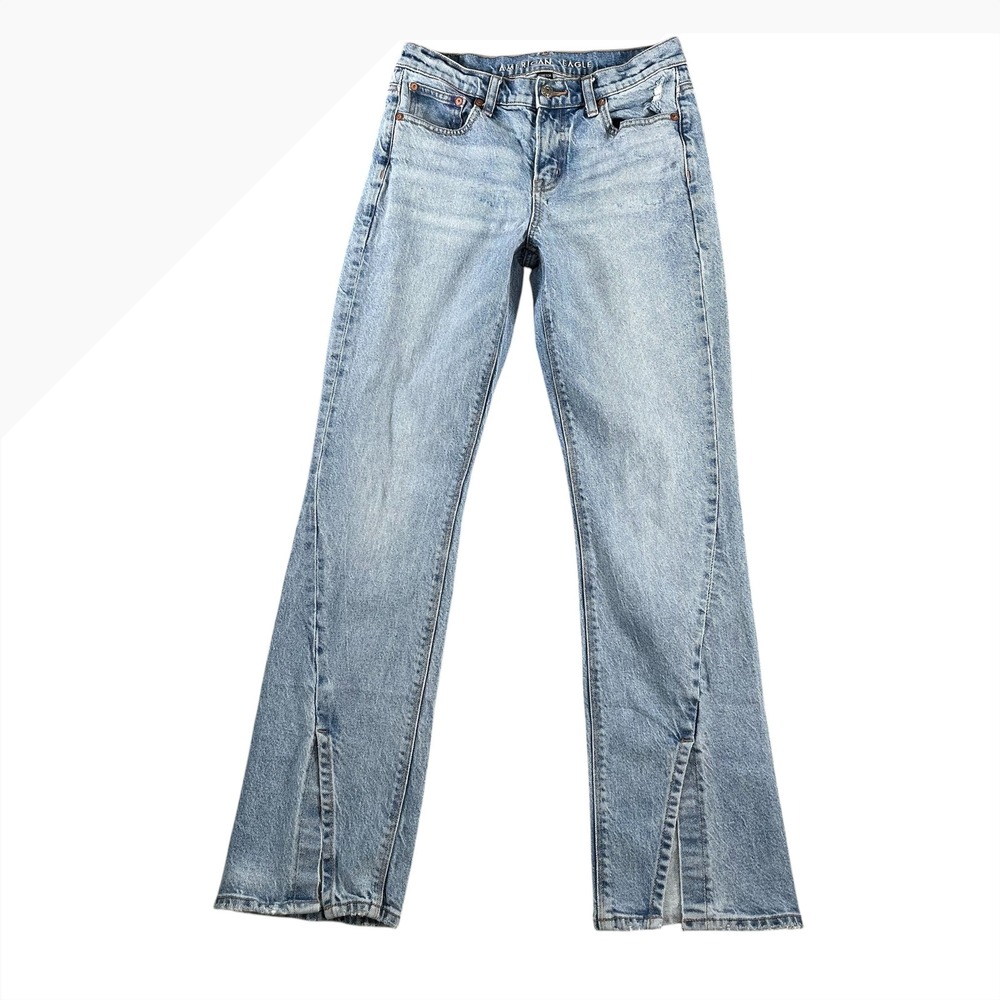 American Eagle 90s Bootcut Jeans Light Wash Split Hem Stretch Size 2 Regular